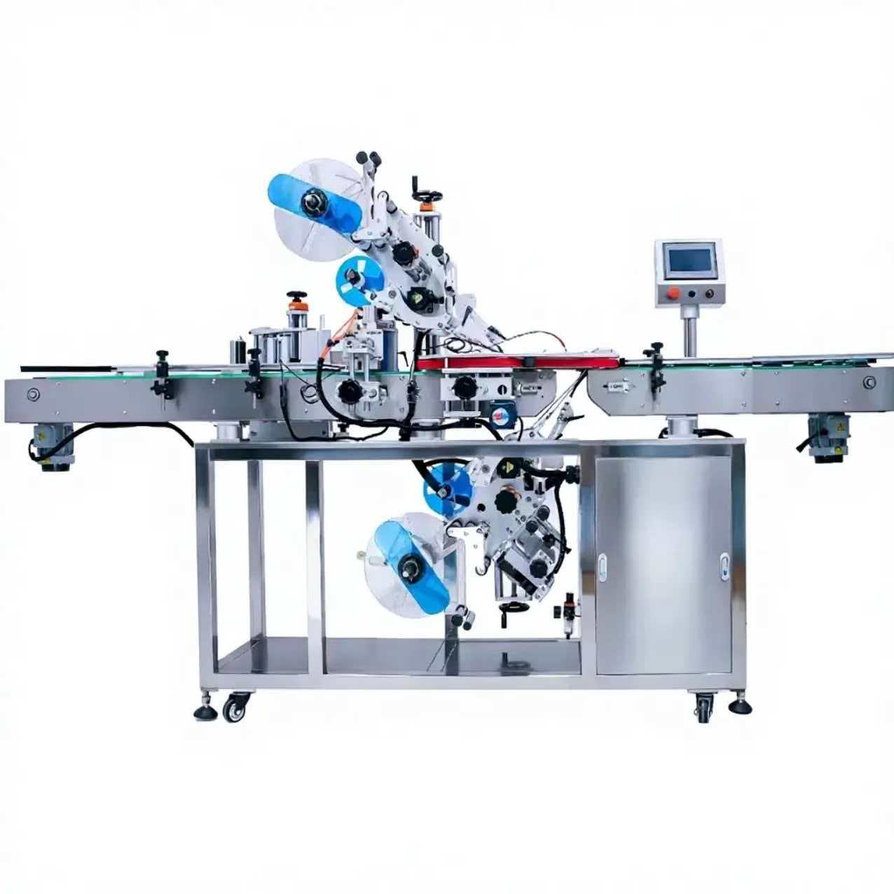 Automatic upper and lower machine head three-sided labeling machine
